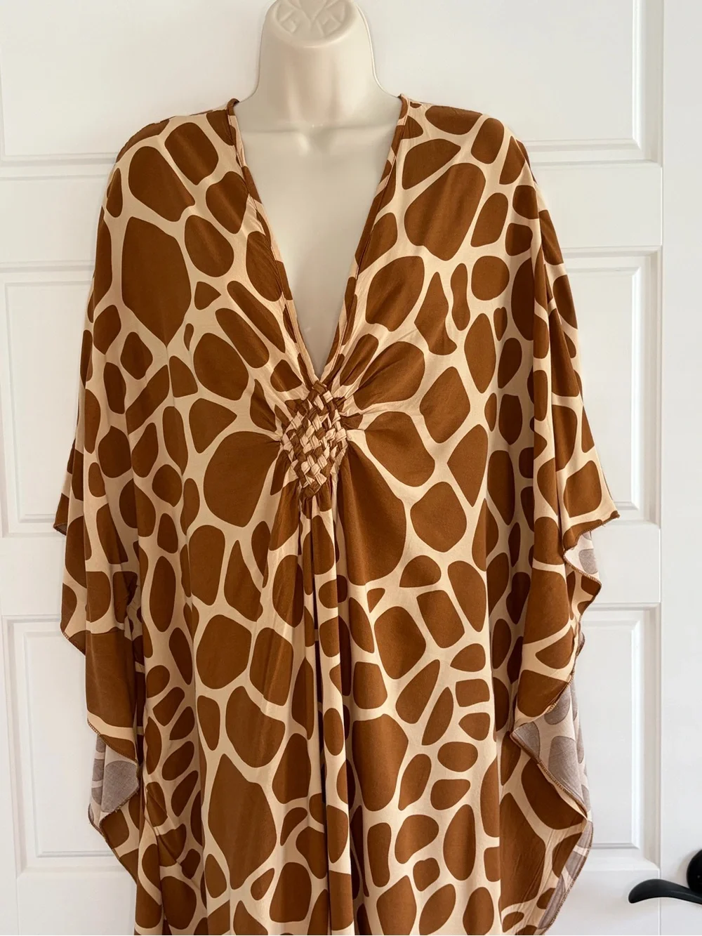 Women’s Giraffe Print Swim Coverup Kaftan Brown/Cream Neutral One Size Resort
